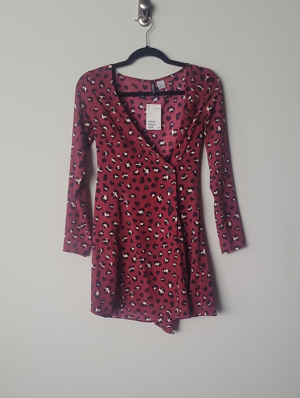 NWT Leopard Animal Print Tuxdeo Wrap Mini Long Sleeve Dress Pin Up Dark Femme 4